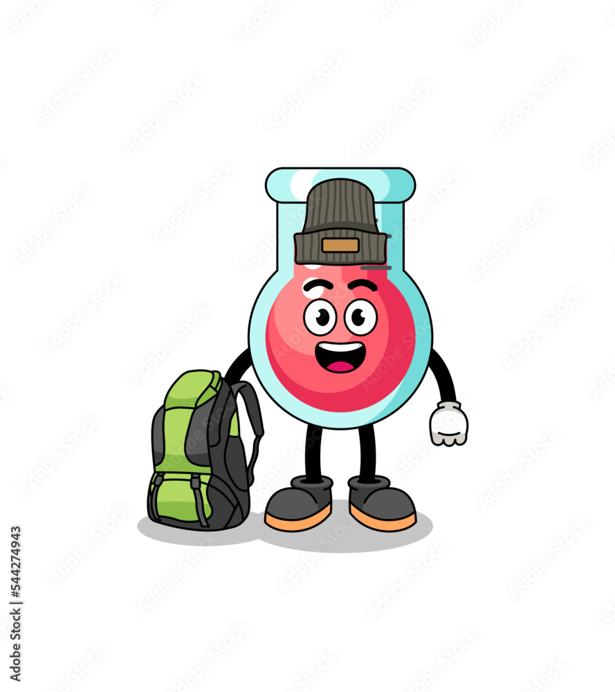 Illustration of laboratory beaker mascot as a hiker