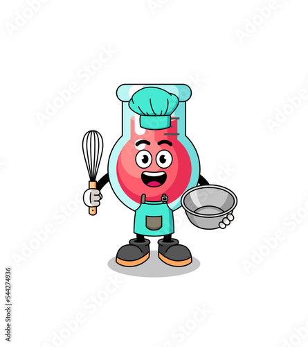 Illustration of laboratory beaker as a bakery chef