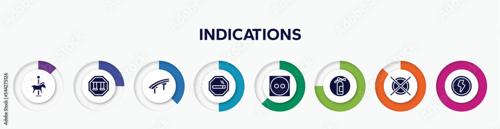 infographic element with indications filled icons. included carousel horse, swings, flyover bridge, smoke zone, dry medium heat, fire estinguisher, do not dry clean, shock vector. infographic element with indications filled icons. included carousel horse, swings, flyover bridge, smoke zone, dry medium heat, fire estinguisher, do not dry clean, shock vector.