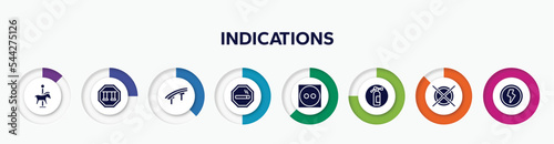 infographic element with indications filled icons. included carousel horse, swings, flyover bridge, smoke zone, dry medium heat, fire estinguisher, do not dry clean, shock vector.