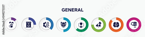 infographic element with general filled icons. included biotechnology, 3d printing, digital transformation, business networking, business intelligence, compatibility, future technology, data