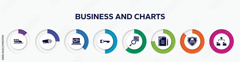 infographic element with business and charts filled icons. included bobsleigh, product promotion, laptop computer, old key in diagonal, data searching, copywriting, ssl, diagram folder vector. infographic element with business and charts filled icons. included bobsleigh, product promotion, laptop computer, old key in diagonal, data searching, copywriting, ssl, diagram folder vector.