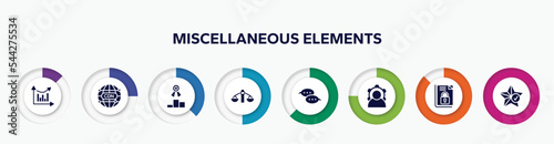 infographic element with miscellaneous elements filled icons. included analytic chart, cdn, competitive, feasibility, speech bubbles, power, encrpyted file, favorites vector.