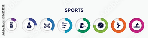 infographic element with sports filled icons. included atm hine, businessman with tie, employing, voting results, defining, banned, handball, water ski vector.