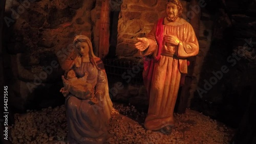 Christmas crib, biblical scene Birth of Jesus Christ in Bethlehem