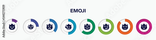 infographic element with emoji filled icons. included pouting emoji, worried emoji, scared hello in love ill blushing anguished vector.