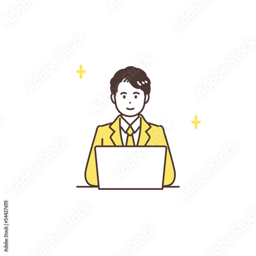 ノートパソコンで入力作業をするビジネスマンのイラスト素材