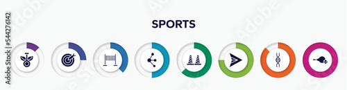 infographic element with sports filled icons. included chlorophyll, dart, finish line, molecules, bollards, paper airplane, genetic, table tennis vector.
