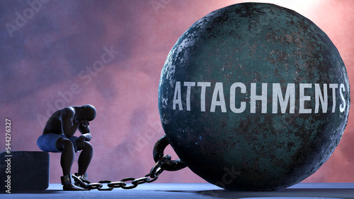 Attachments that limits life and make suffer, imprisoning in painful condition. It is a burden that keeps a person enslaved in misery.,3d illustration