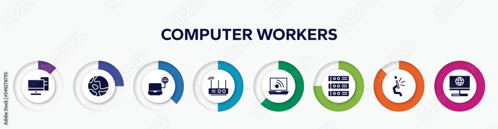 infographic element with computer workers filled icons. included server ...