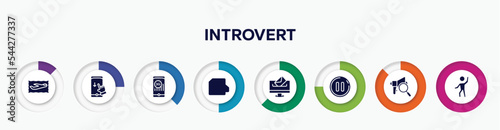 infographic element with introvert filled icons. included air service, swipe down, , raw file, elections, pause button, expertise, enjoy vector.