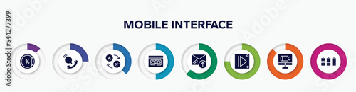 infographic element with mobile interface filled icons. included ratio, voip, translator, scammer, outgoing, , videocall, battery level vector.