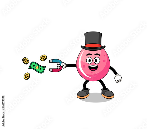 Character Illustration of strawberry juice catching money with a magnet
