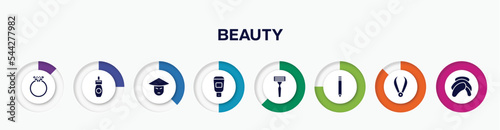 infographic element with beauty filled icons. included diamond ring, remover, asian, hair softener, shaving razor, eyebrow pencil, pluck, head towel vector.