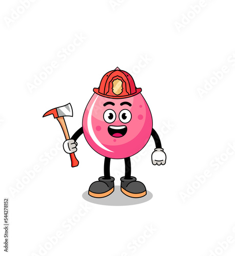 Cartoon mascot of strawberry juice firefighter