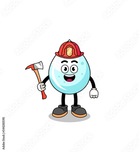 Cartoon mascot of milk drop firefighter