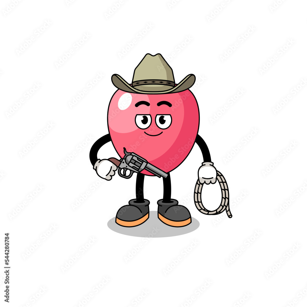 Character mascot of heart symbol as a cowboy