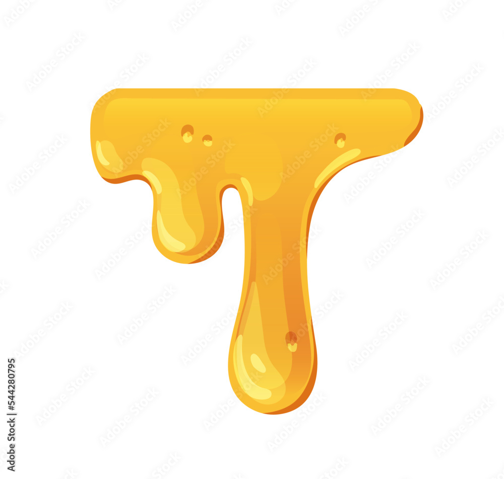 Bee honey dripping, melting, leaking down. Gold shiny sticky caramel fluid flowing. Amber maple syrup, sweet liquid, yellow sugar stream. Flat graphic vector illustration isolated on white background Bee honey dripping, melting, leaking down. Gold shiny sticky caramel fluid flowing. Amber maple syrup, sweet liquid, yellow sugar stream. Flat graphic vector illustration isolated on white background