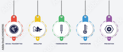 infographic element template with filled icons such as sexual transmitted disease, smallpox, thermometer, temperature, prevention vector.
