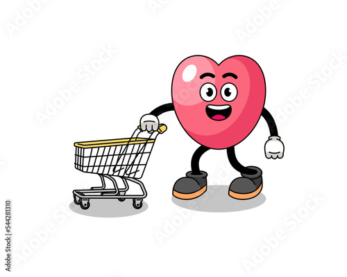 Cartoon of heart symbol holding a shopping trolley