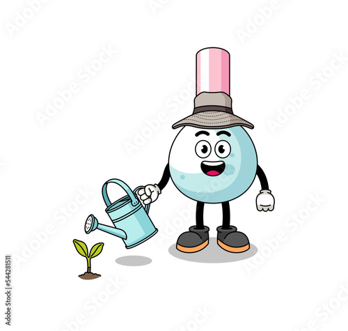 Illustration of cotton bud cartoon watering the plant