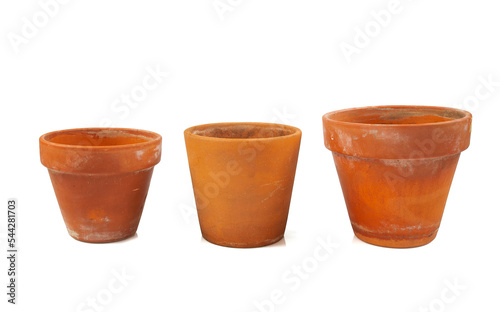 Old empty ceramic pot isolated on white background.
