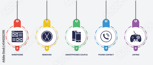 infographic element template with smartphone applications filled icons such as wireframe, removed, smartphones couple, phone contact, joypad vector.