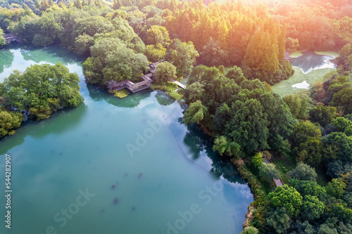 Fototapeta Naklejka Na Ścianę i Meble -  Aerial photography of Hangzhou West Lake Chinese garden scenery