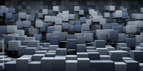 3d rendering abstract background of randomly positioned ascending dark cubes