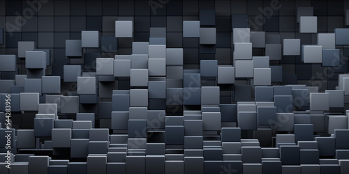 3d rendering abstract background of randomly positioned ascending dark cubes