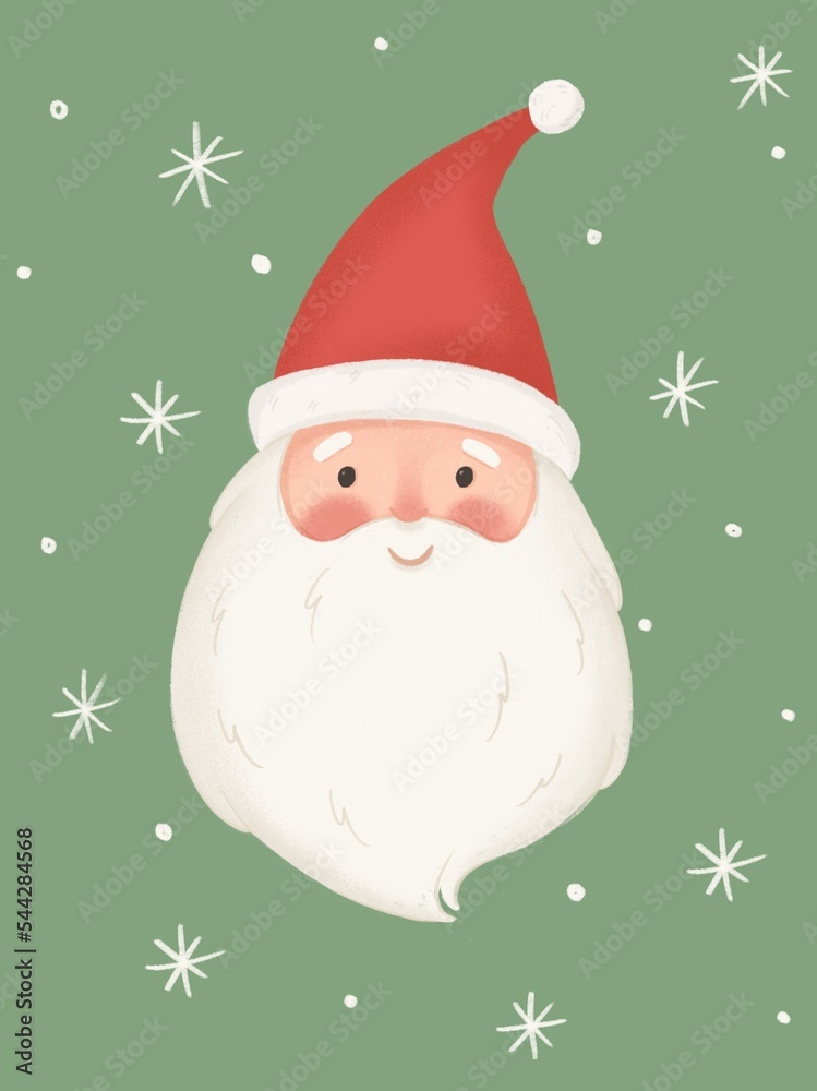 Santa Claus illustration. Merry Christmas cute postcard print Santa Claus illustration. Merry Christmas cute postcard print