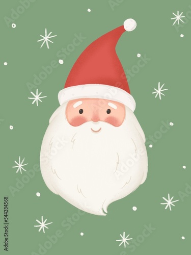 Santa Claus illustration. Merry Christmas cute postcard print