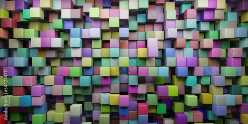 3D rendering wallpaper background of multi-colored random shuffled cubes
