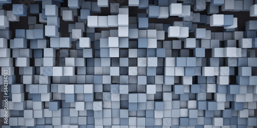 3d rendering abstract background of randomly positioned dark cubes
