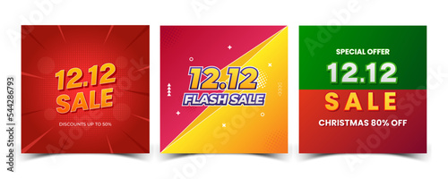 Set of Sale banner December discount promotions for social media post template vector illustration