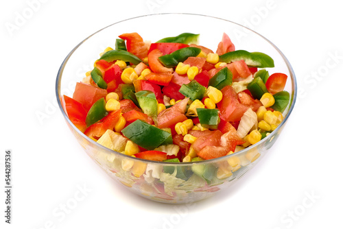 Spring salad with fresh vegetables isolated on white background.