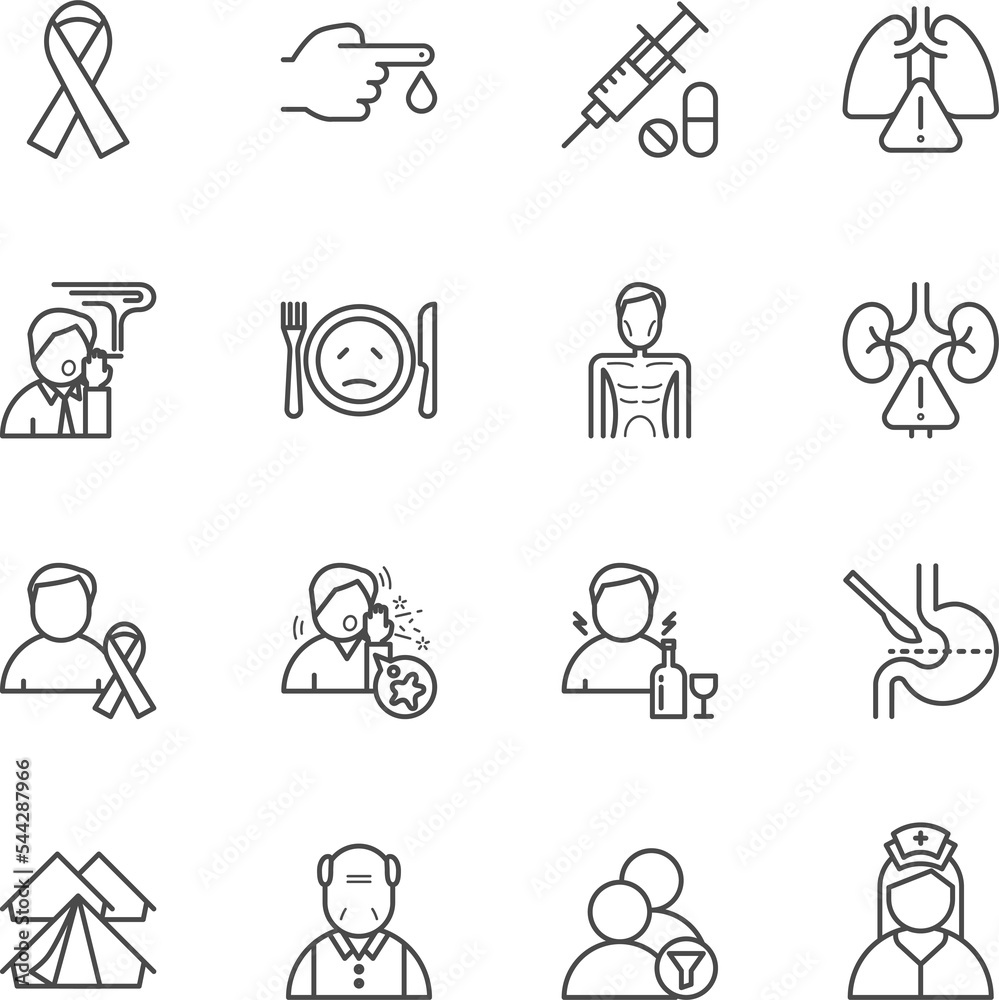 Key populations for TB tuberculosis, TB Conceptual, Vector line icon set for health and medical concept