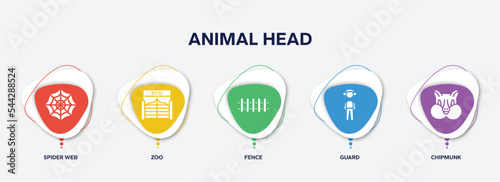 infographic element template with animal head filled icons such as spider web, zoo, fence, guard, chipmunk vector.