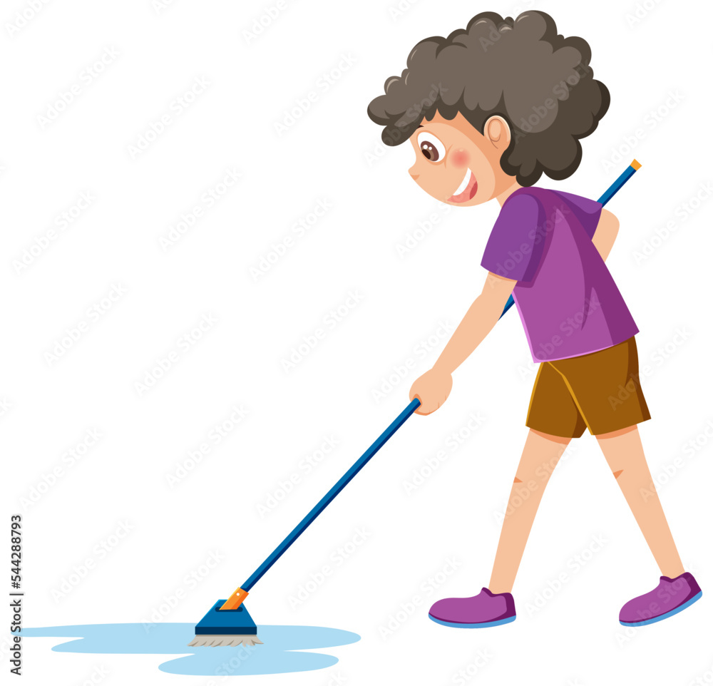 Cartoon character of kid cleaning Cartoon character of kid cleaning