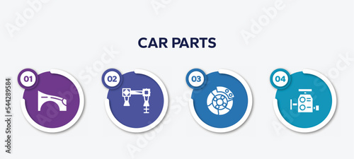 Fotografia infographic element template with car parts filled icons such as car fender (us, canadian), car torsion bar, brake, carburettor vector