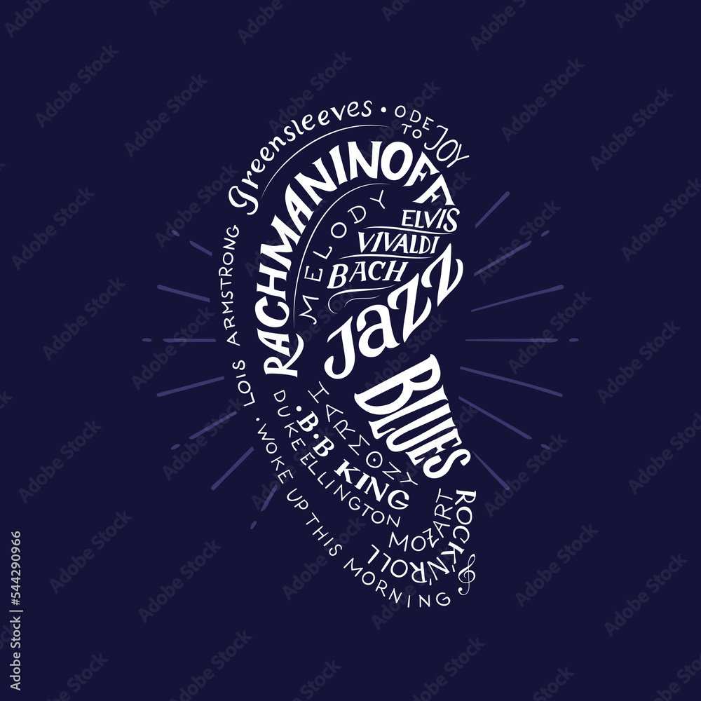 Fototapeta premium Musical ear conceptual hand lettering