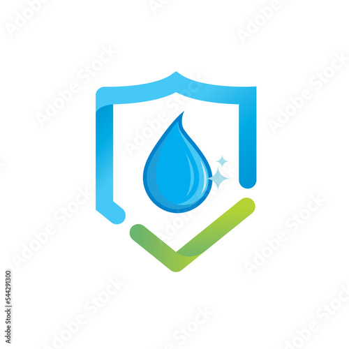 water drop check mark shield icon vector concept design template