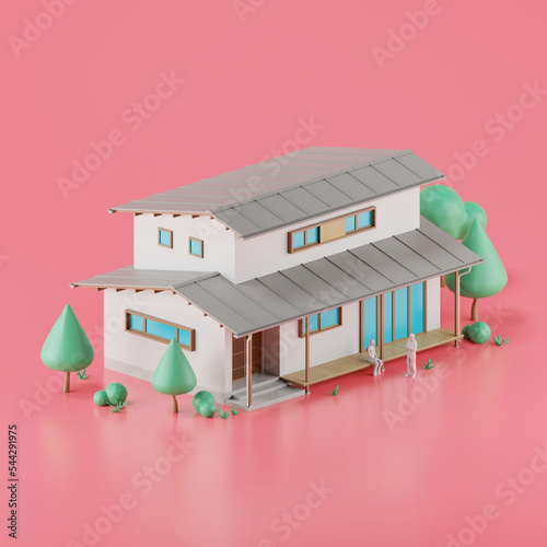 Fototapeta Naklejka Na Ścianę i Meble -   3d render of a modern Japanese house, Real estate concept.