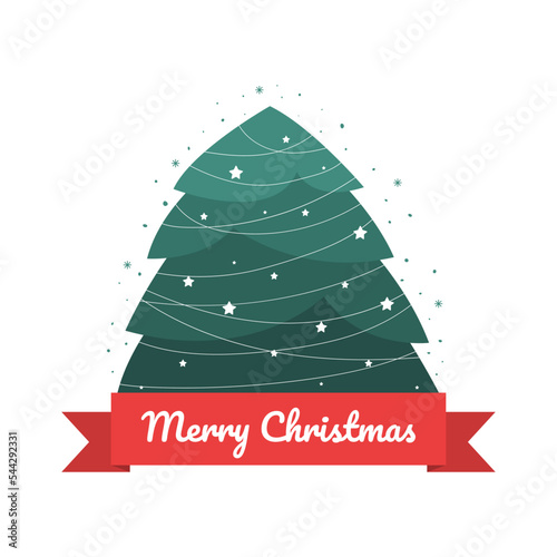Christmas tree ornamented balls and garlands card. Xmas fir illustration for greeting card, poster, banner, packaging.
