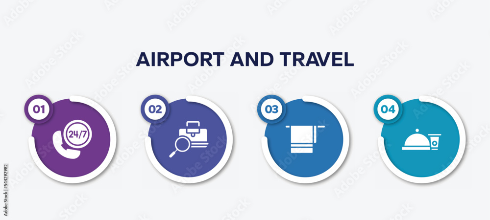 infographic element template with airport and travel filled icons such as hotel phone, baggage verification, bath towel, snacks vector. infographic element template with airport and travel filled icons such as hotel phone, baggage verification, bath towel, snacks vector.