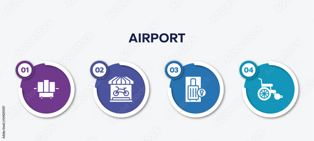 infographic element template with airport filled icons such as x-ray, bike shop, luggage locker, wheel chair vector. infographic element template with airport filled icons such as x-ray, bike shop, luggage locker, wheel chair vector.