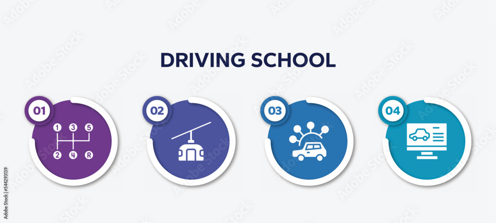 infographic element template with driving school filled icons such as manual transmission, funifor, carsharing, computer test vector. infographic element template with driving school filled icons such as manual transmission, funifor, carsharing, computer test vector.