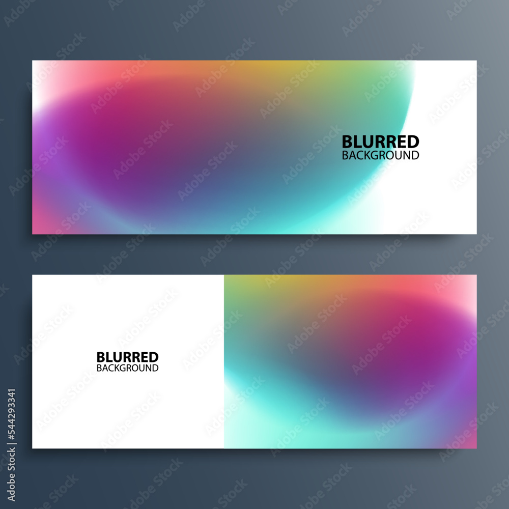Set of abstract blurred multicolored horizontal banners with blurred color gradients. Bright color backgrounds. Vector illustration.