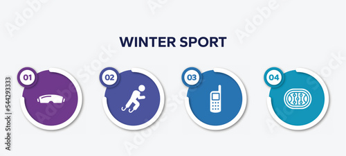 infographic element template with winter sport filled icons such as goggle, paralympics, variometer, hockey arena vector.
