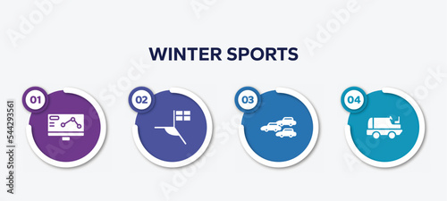 infographic element template with winter sports filled icons such as telemetry, football flag, apex, ice resurfacer vector.